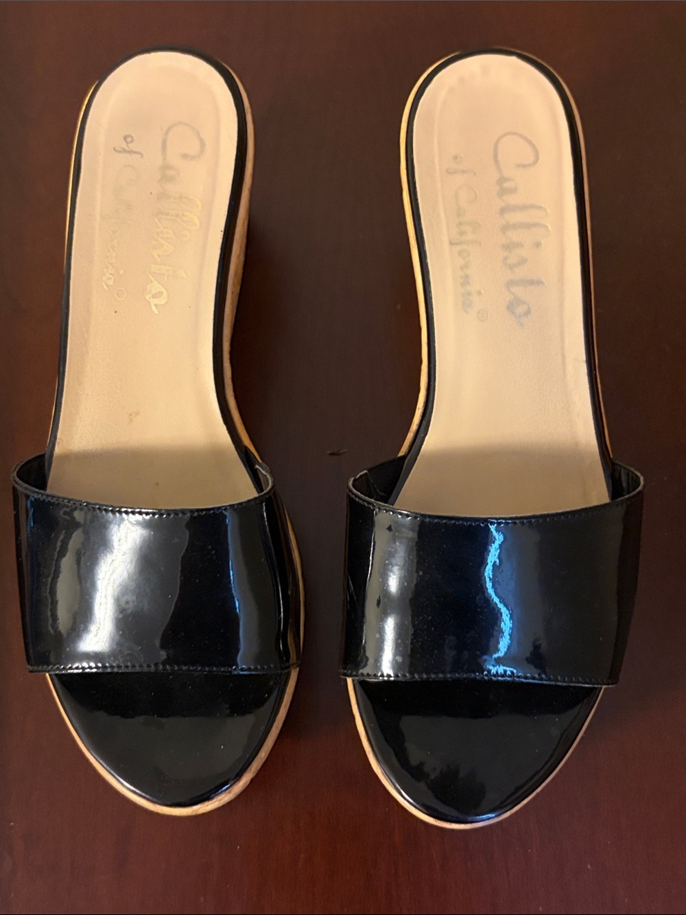 Callisto Black Patent Slide Mules for Women